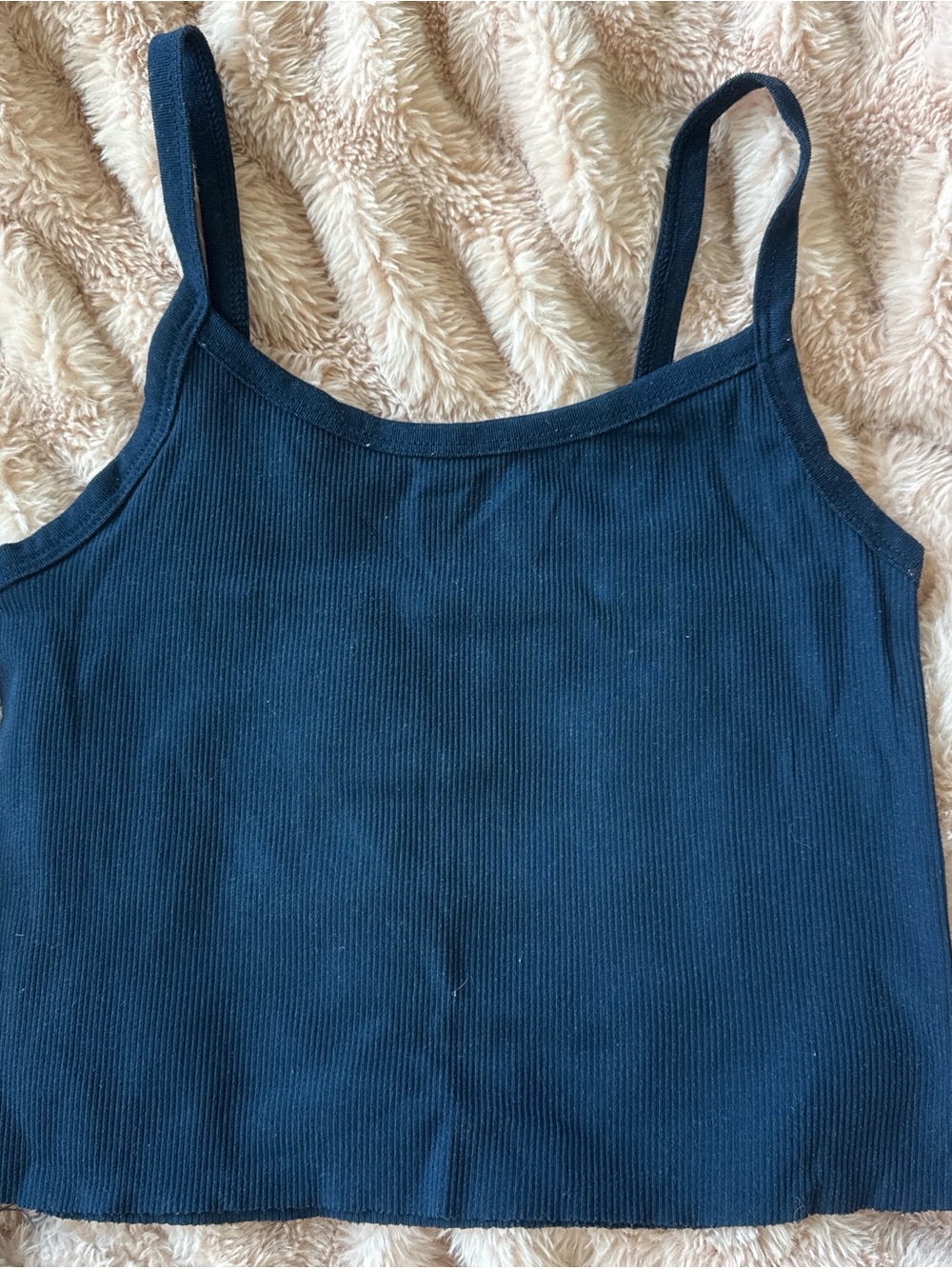 Ribbed Navy Blue Cropped Tank Top